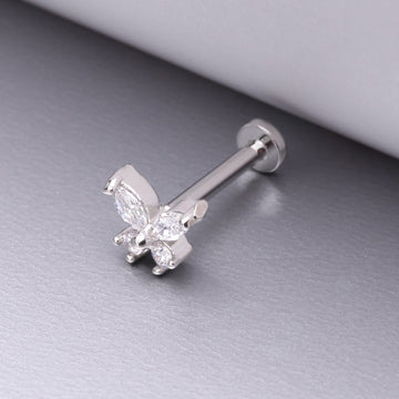 Detail View 1 of Butterfly Sparkle Prong Set Top Internally Threaded Steel Flat Back Stud Labret-Clear Gem